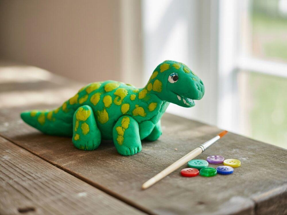 dzieci lepią dinozaura