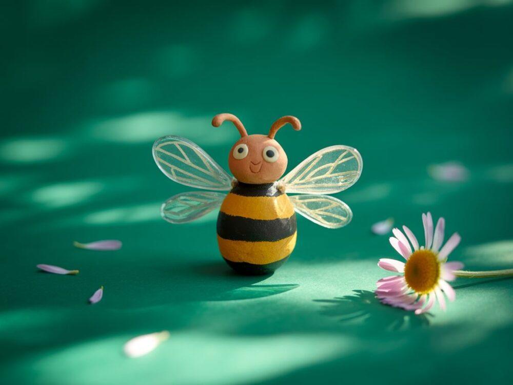 plastelinowa pszczoła na liściu