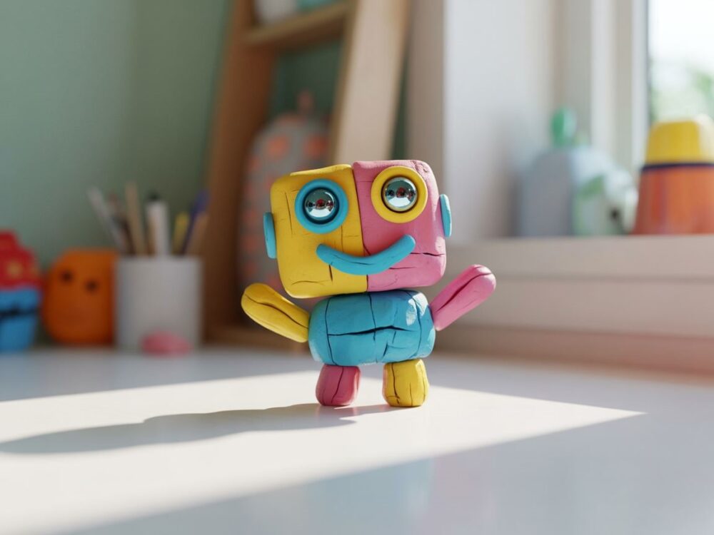 plastelinowy robot na białym tle
