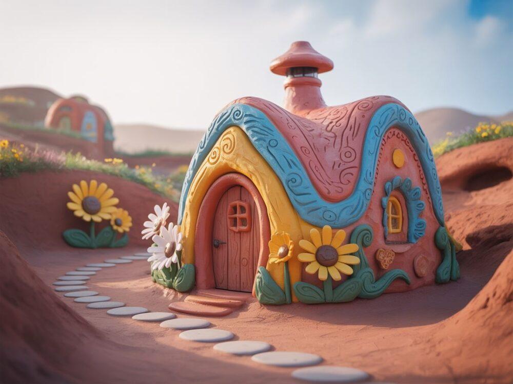 ręcznie lepiony dom z plasteliny