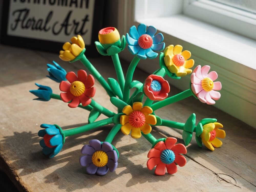wyklejanie kwiatów plasteliną