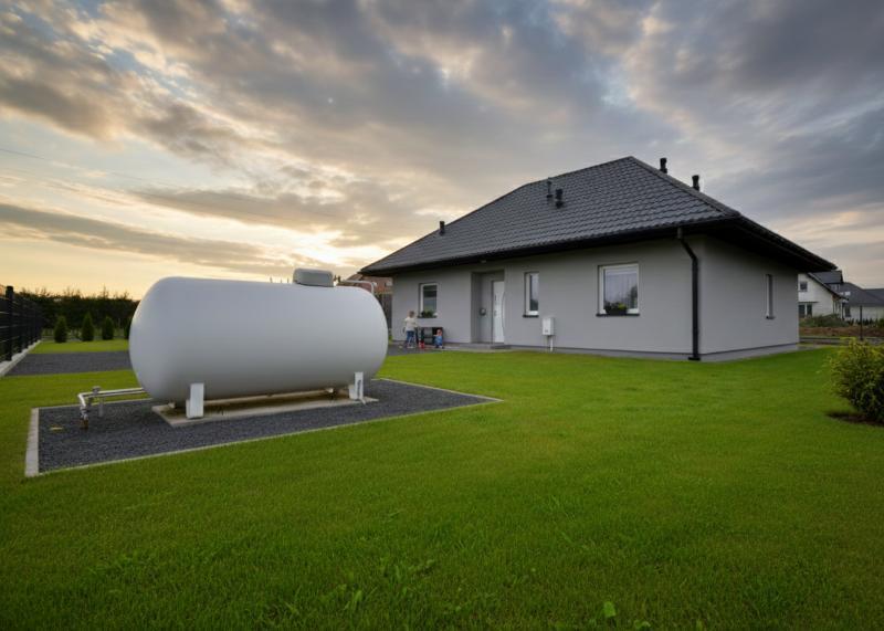 Nowoczesny dom jednorodzinny z instalacją grzewczą przy budynku