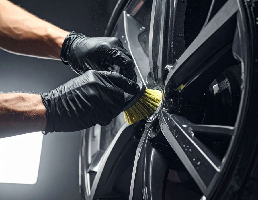 Czyszczenie felgi aluminiowej przy użyciu szczotki